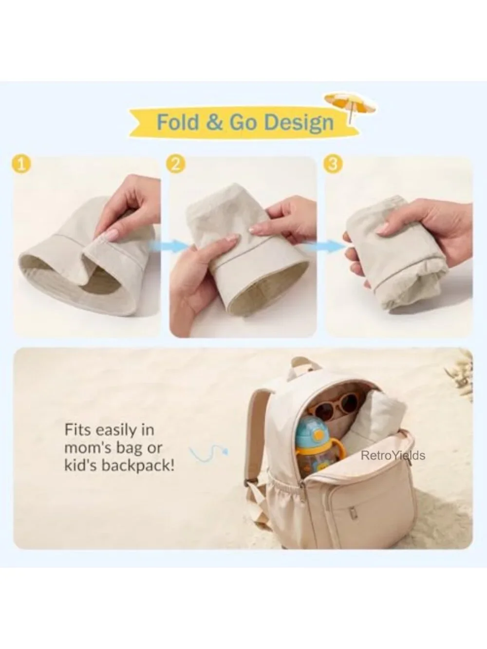 Kids Cotton Bucket Hat Wide Brim Packable Summer Beach Sun Hat